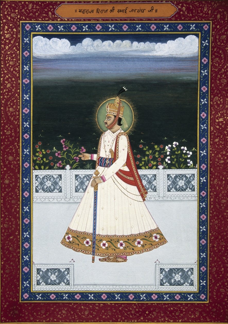 Obraz byłego władcy Sawai Jai Singha, Jaipur, założyciel (1700-1743), Radżastan, Indie autorstwa School Indian