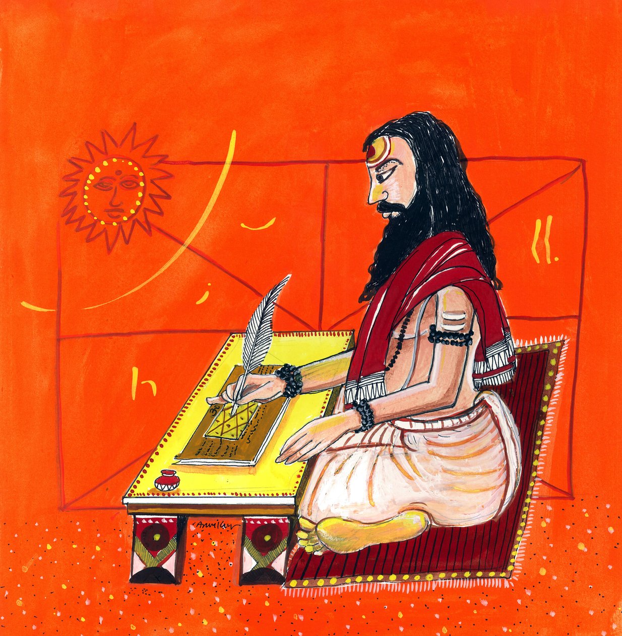 Pāṇini (litografia kolorowa) autorstwa School Indian