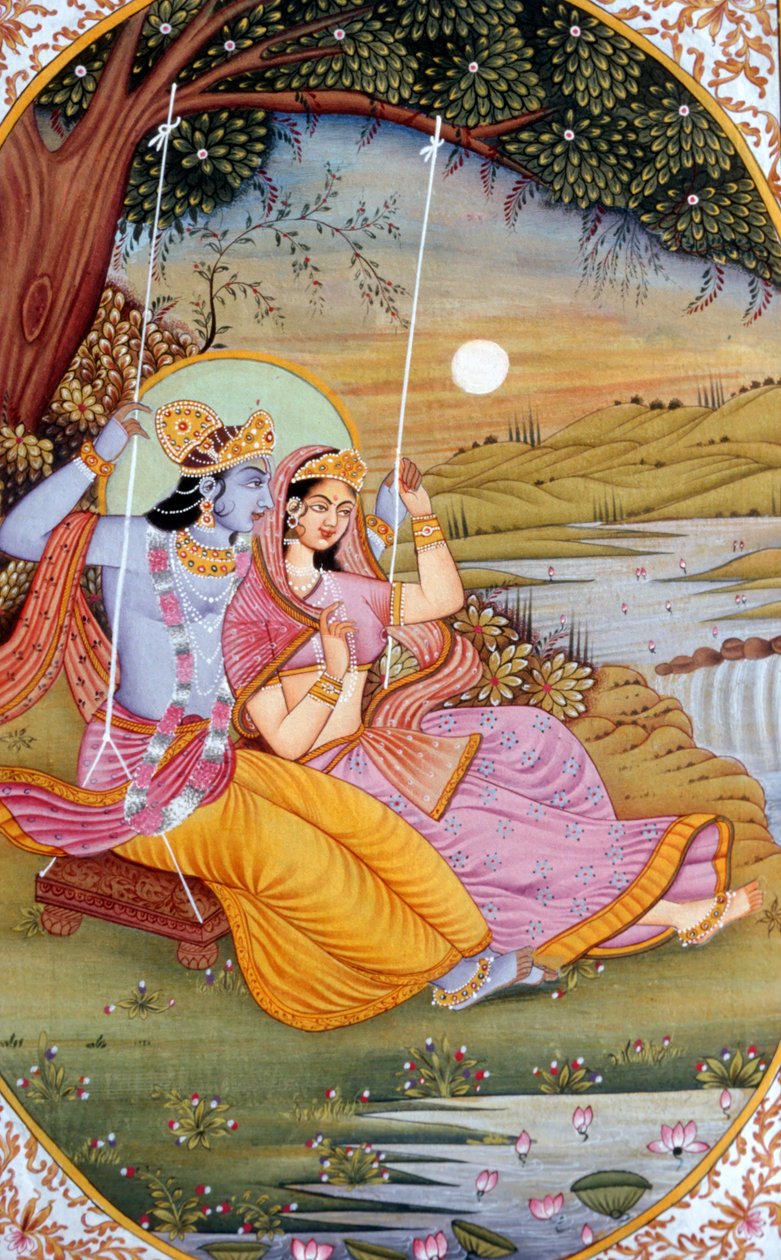 Malarstwo miniaturowe Radha Krishna, Indie autorstwa School Indian