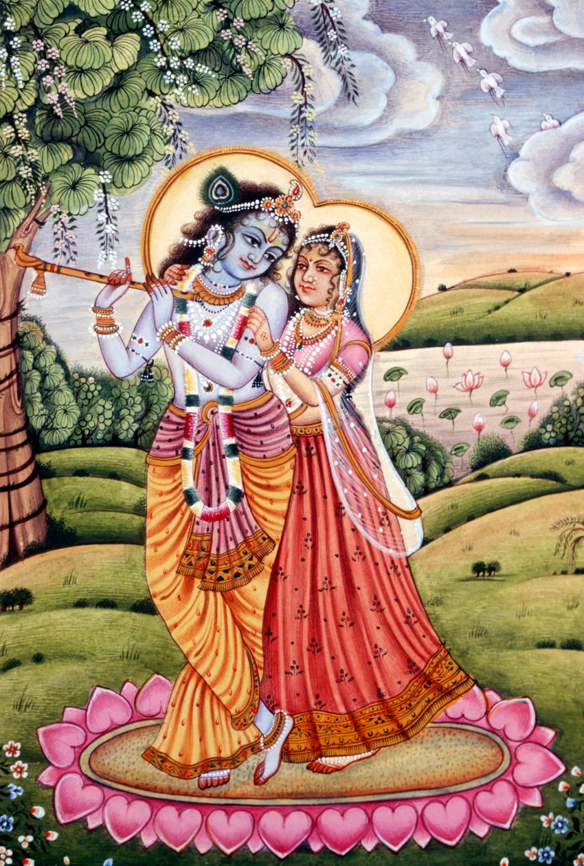 Malarstwo miniaturowe Radha Krishna, Indie autorstwa School Indian