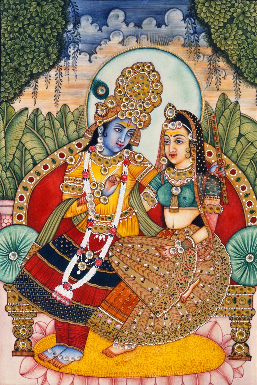 Miniaturowy obraz Radha Krishna na kości słoniowej autorstwa School Indian