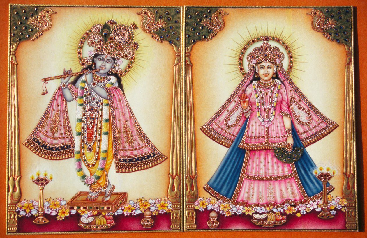 Miniaturowy obraz Radha Krishna na kości słoniowej autorstwa School Indian