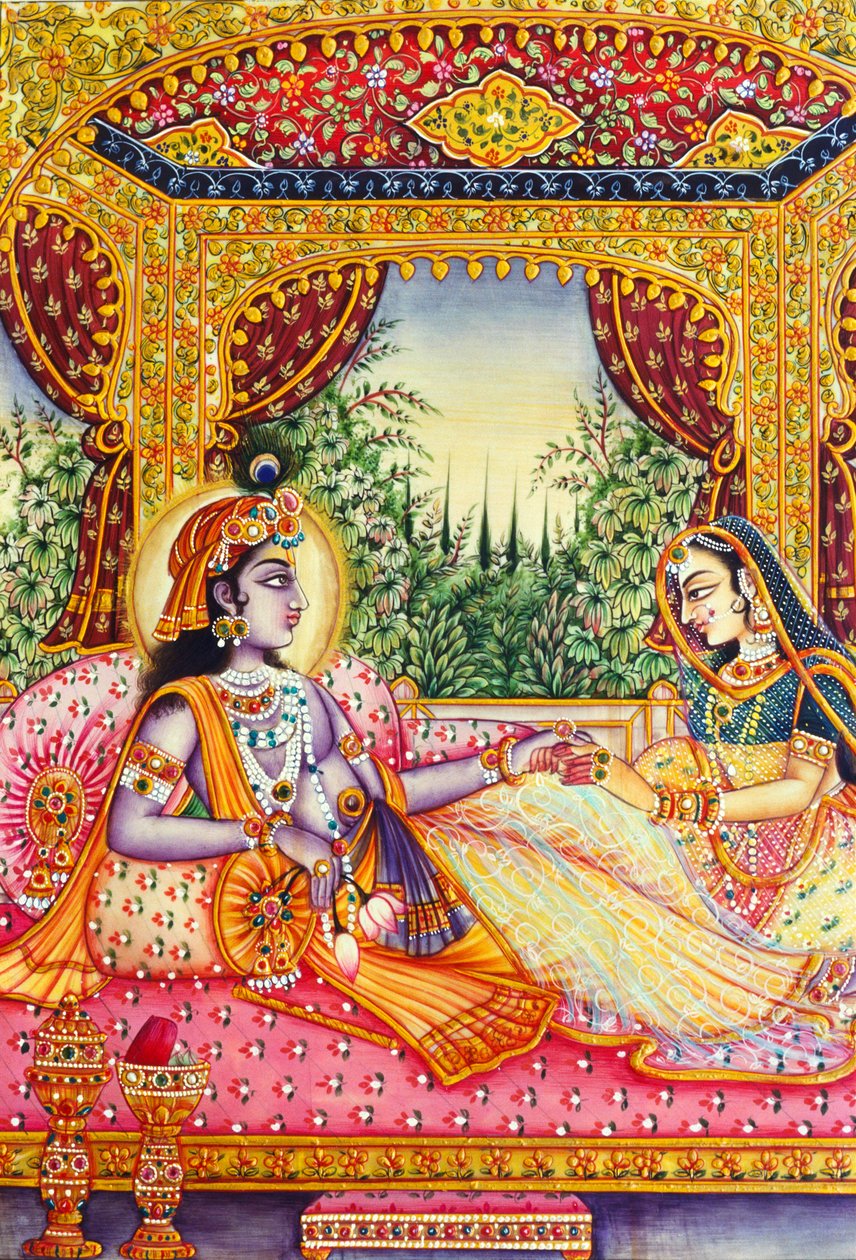 Miniaturowy obraz Radha Krishna na kości słoniowej autorstwa School Indian