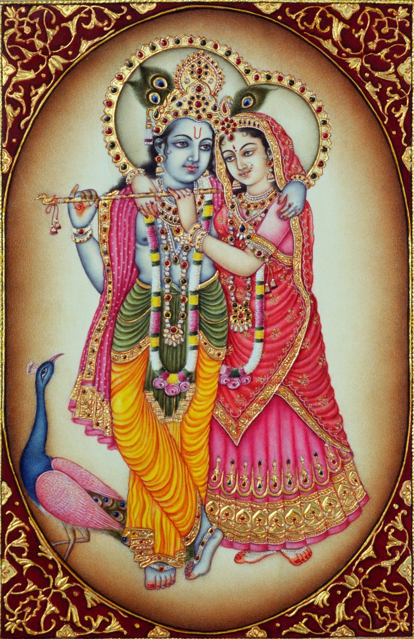 Miniaturowy obraz Radha Krishna na kości słoniowej autorstwa School Indian