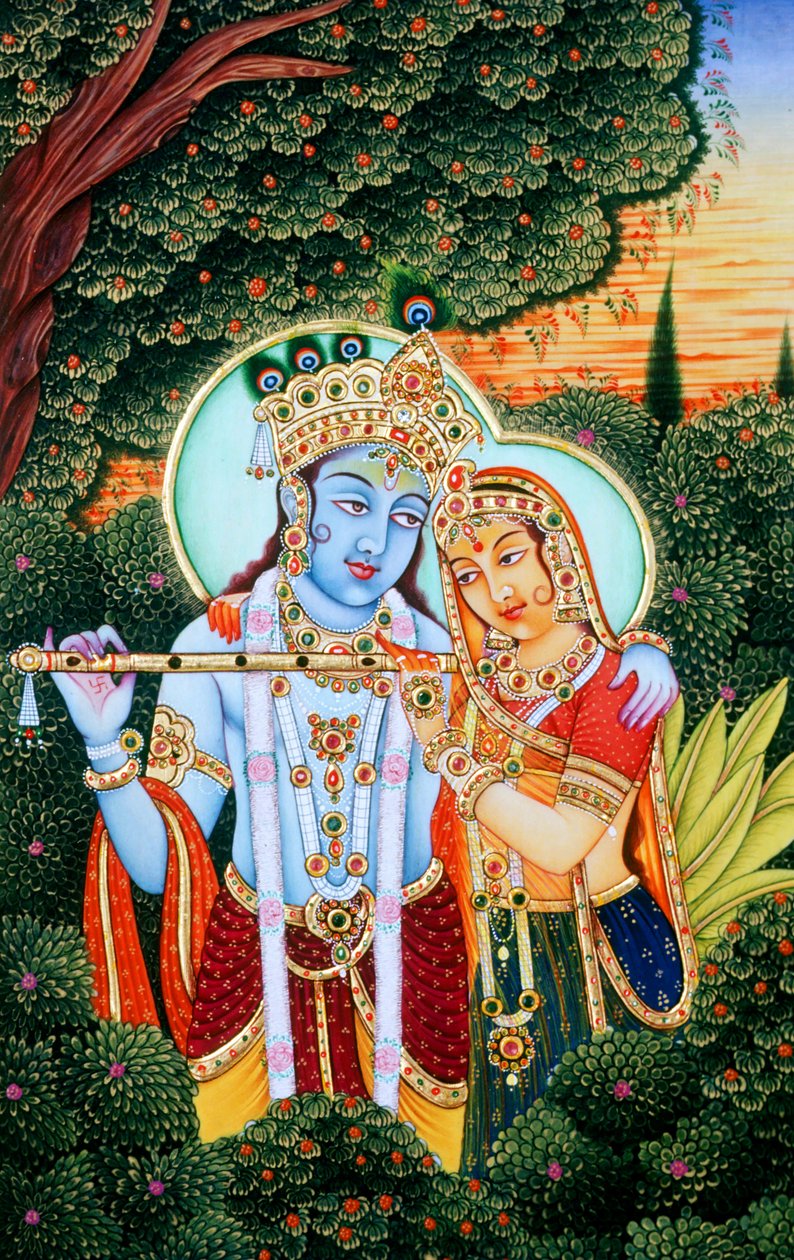 Miniaturowe obrazy Radha Krishna autorstwa School Indian