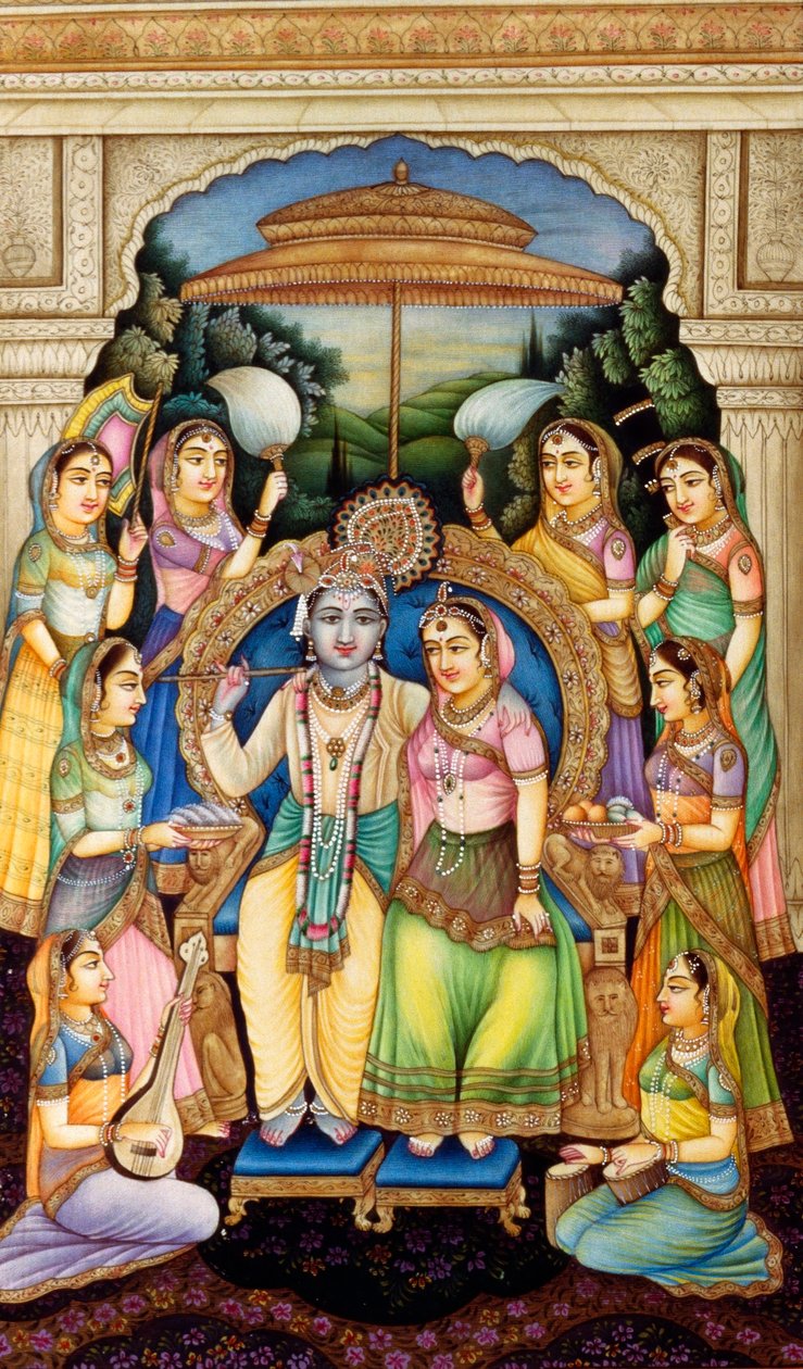 Radha Krishna w miniaturze na kości słoniowej autorstwa School Indian