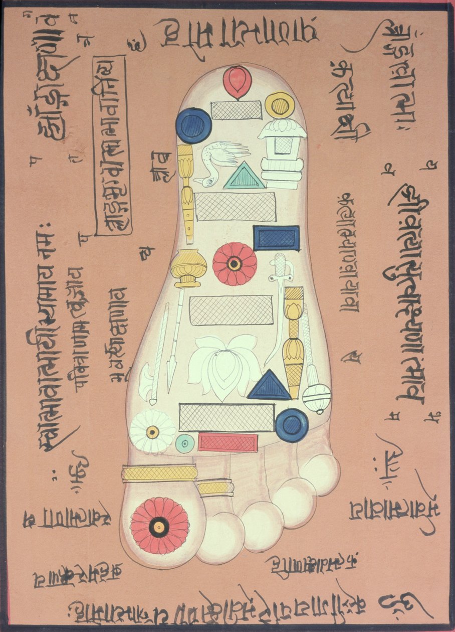 Tantryczny diagram prawej stopy (gwasz i akwarela na papierze) autorstwa School Indian