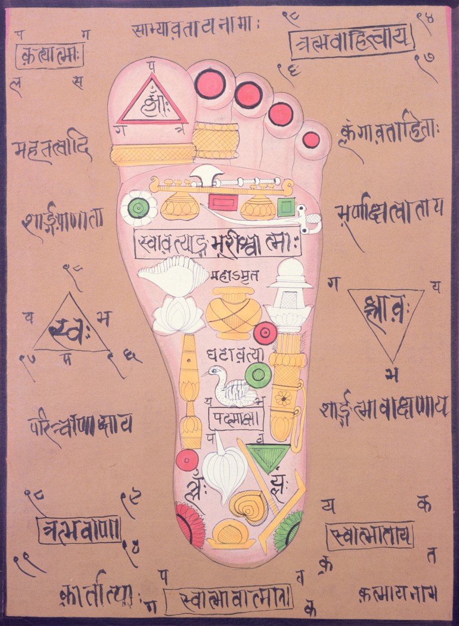 Tantryczny diagram prawej stopy (gwasz i akwarela na papierze) autorstwa School Indian