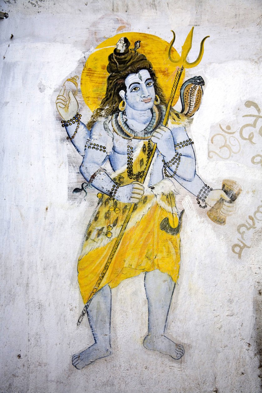 Bóg Shiva z trishul (fresk) autorstwa School Indian