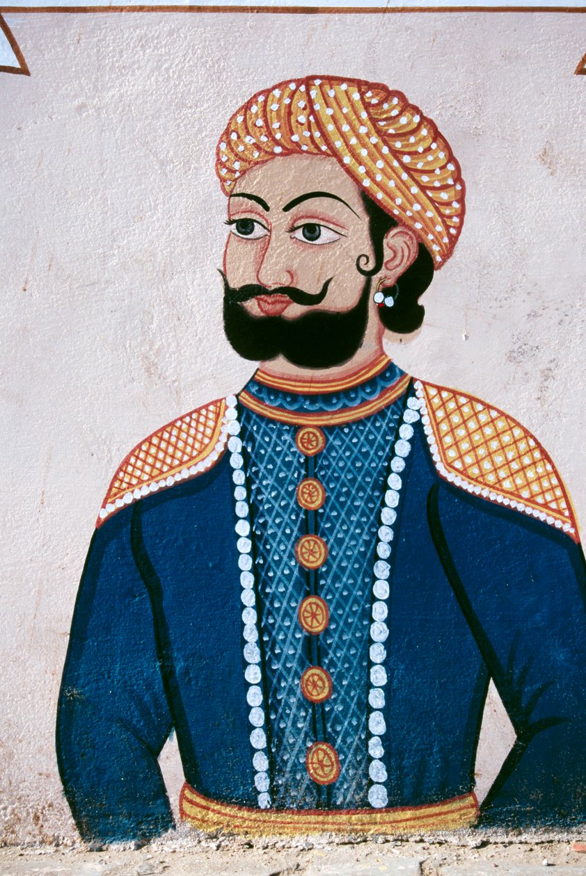 Malowidło ścienne Rajput Noble, Jaipur, Radżastan, Indie autorstwa School Indian