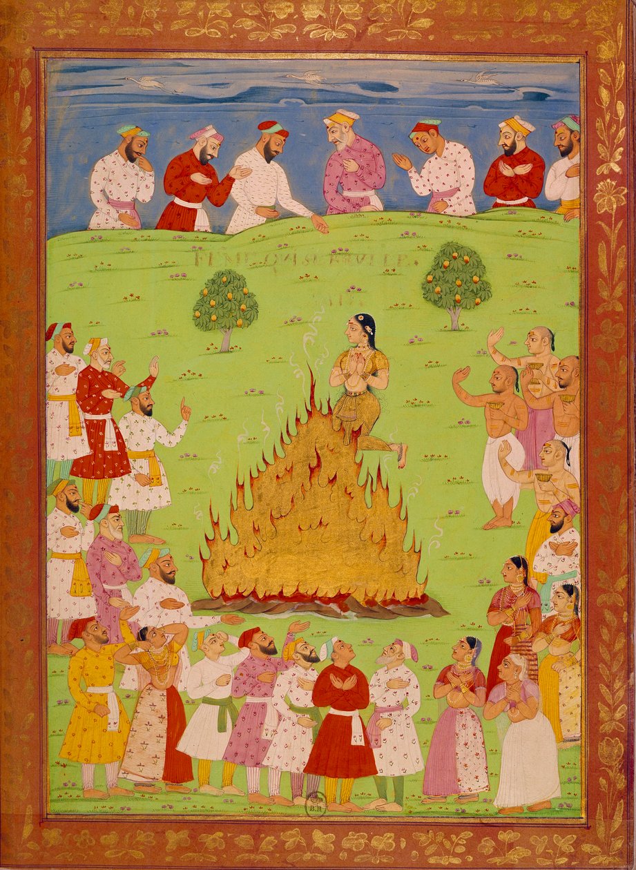 Kobieta z radji jasingle poświęcająca się w sercu szach alemu. Miniatury indyjskie i perskie w „Historii Indii od Tamertante do Orangreyb” Niccolo Manucci (1638-1717). BN, Paryż. autorstwa School Indian