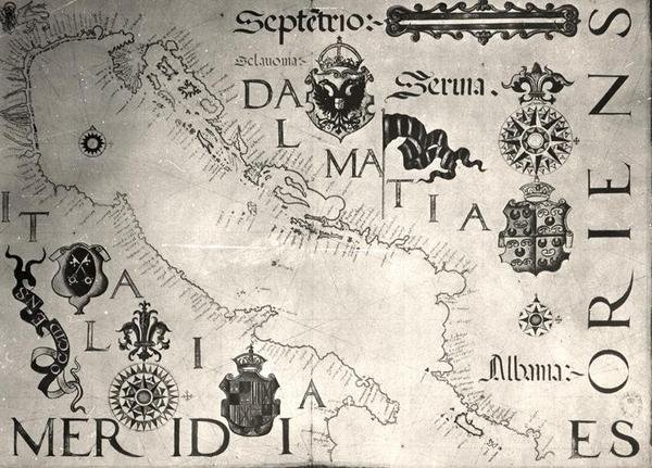 Mapa Adriatyku (welum) (zdjęcie czarno-białe) autorstwa School Italian