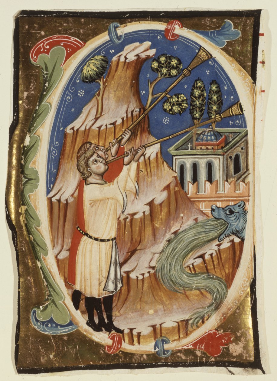 Scena apokaliptyczna, koniec XIII - początek XIV wieku (tempera i złoto płatkowe na pergaminie) autorstwa School Italian