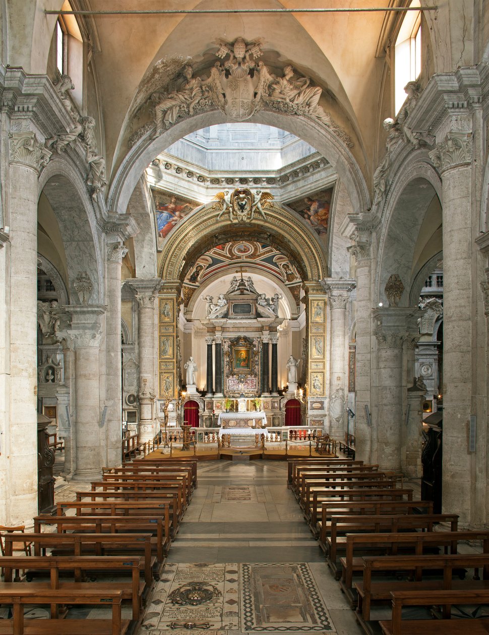 Widok wnętrza bazyliki Santa Maria del Popolo (Widok wnętrza kościoła Santa Maria del Popolo) XV-XVII w. Rzym Włochy autorstwa School Italian