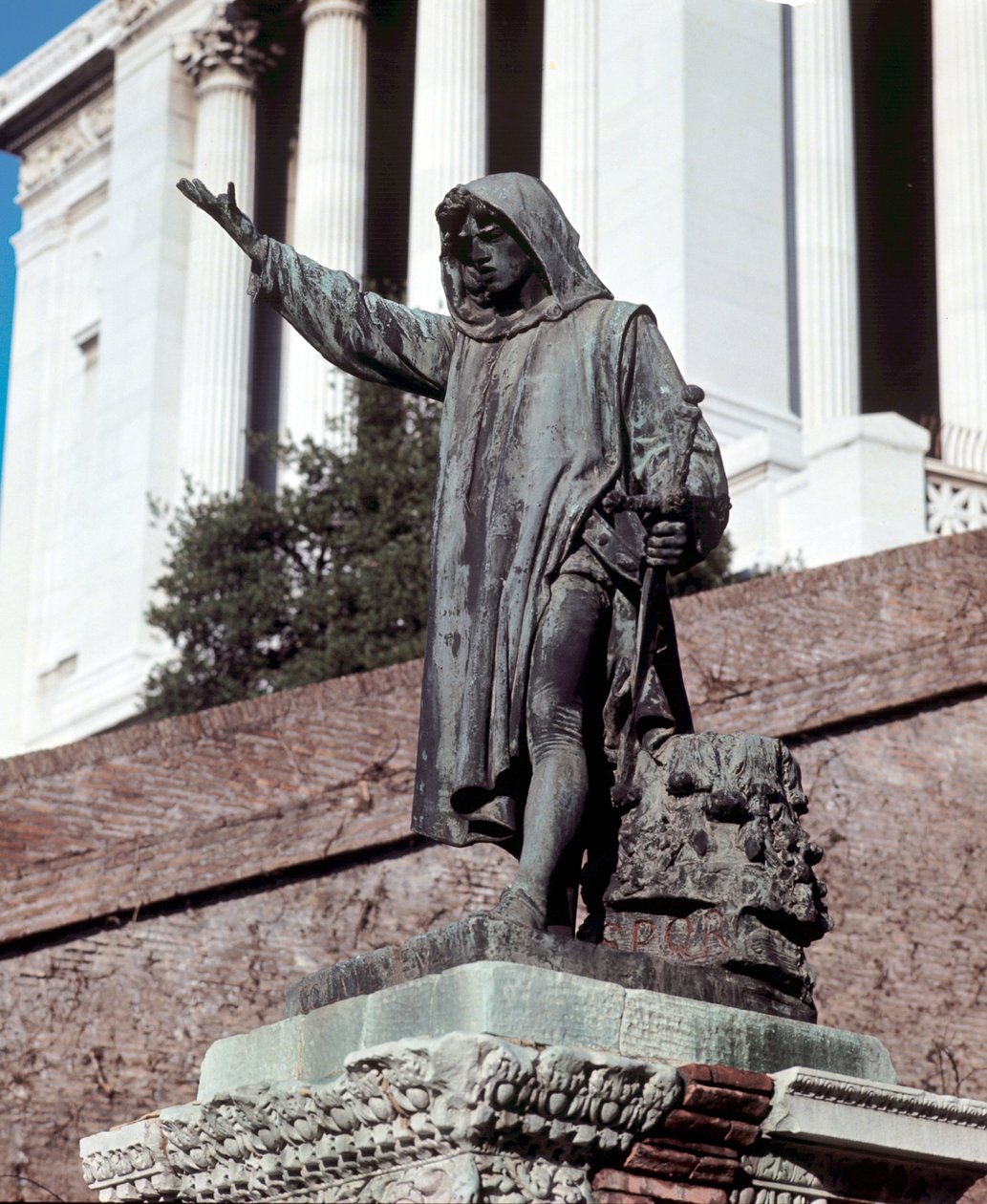 Pomnik poświęcony Cola di Rienzo (1314-1354) na Kapitolu (Campidoglio) w Rzymie, skąd proklamował Republikę Rzymską 20.05.1347. autorstwa School Italian