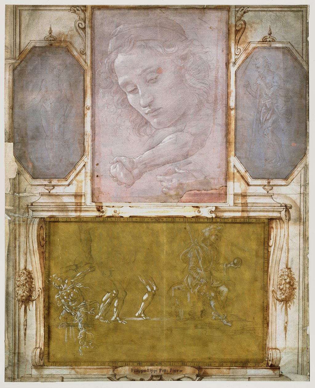 Strona z „Libro dei Disegni” Giorgio Vasari (1511-74) oprawiona i oprawiona po 1524 (metalowy punkt na papierze) (szczegóły w 474784) autorstwa School Italian