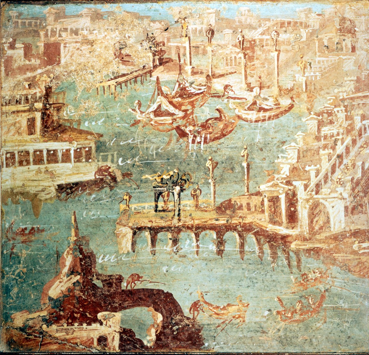 Port Pozzuoli (Pozzuoli) w pobliżu Neapolu.Museo Nazionale de Naples autorstwa School Italian