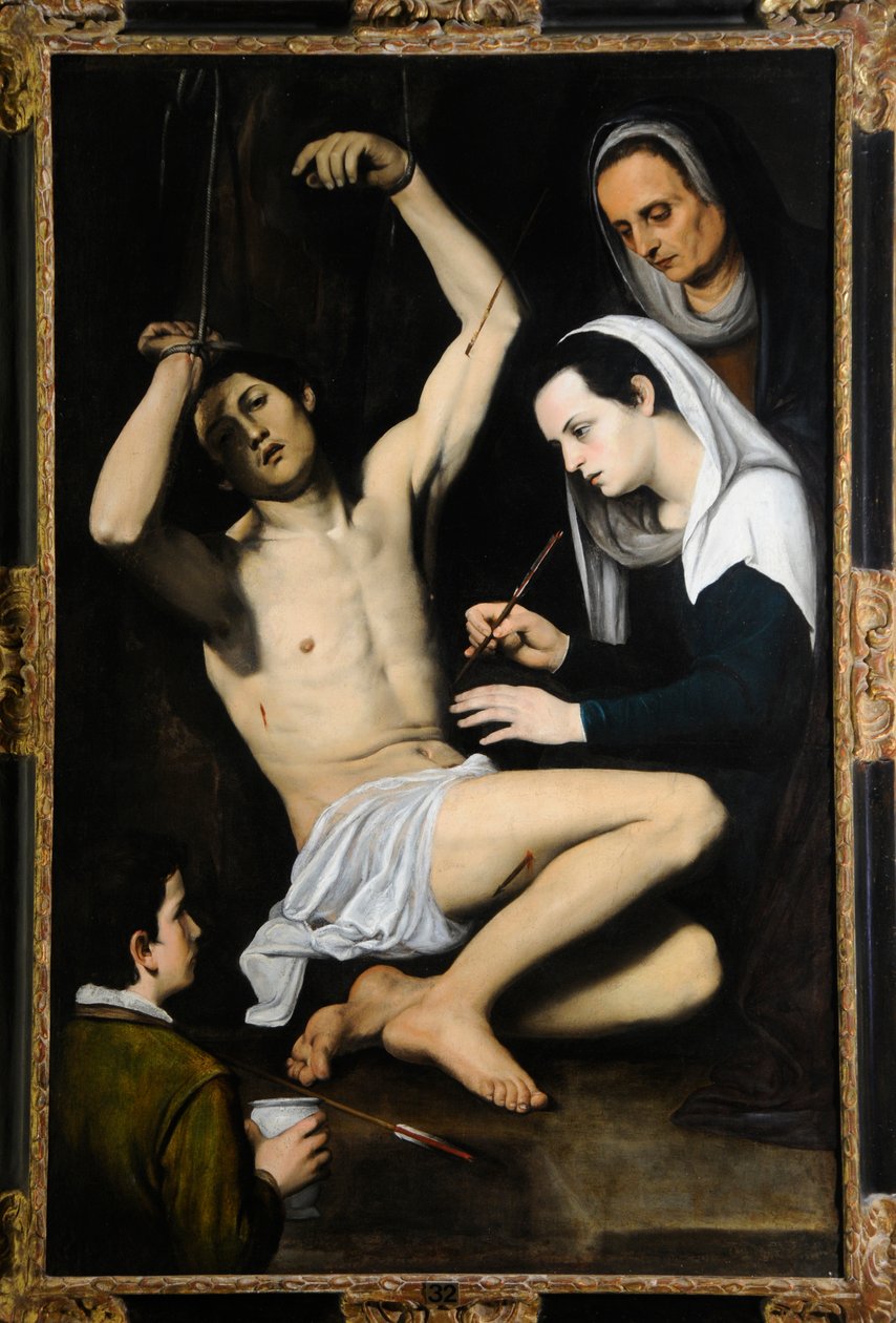 Św. Sebastian pod opieką świętych kobiet, ok. 1590-1650 (olej na płótnie) autorstwa School Italian