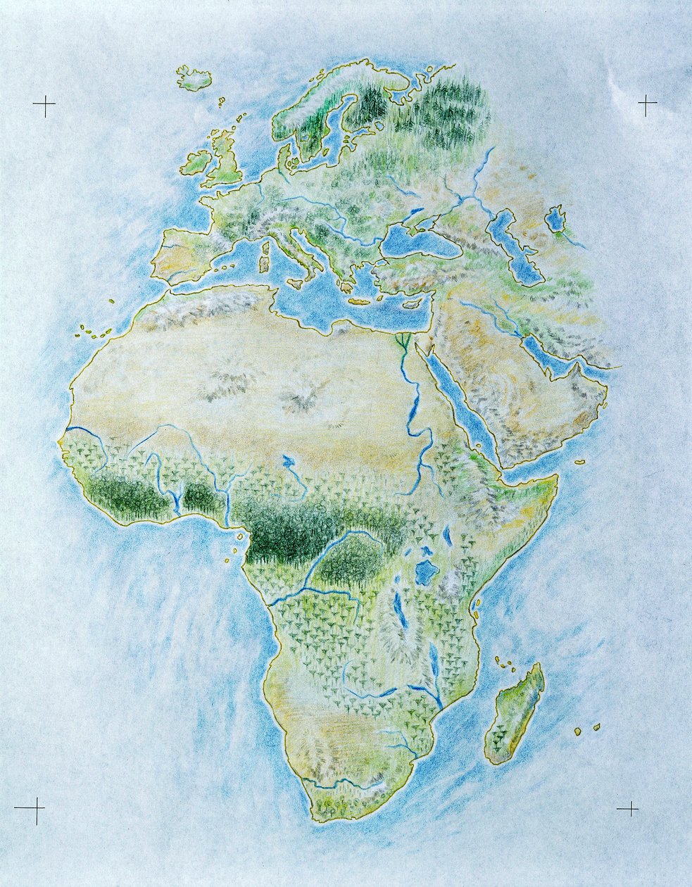 Nieoznaczona mapa Afryki i Europy (litografia kolorowa) autorstwa School Italian