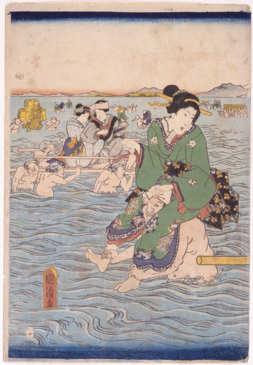 Niesiona przez rzekę (drzeworyt kolorowy) autorstwa School Japanese