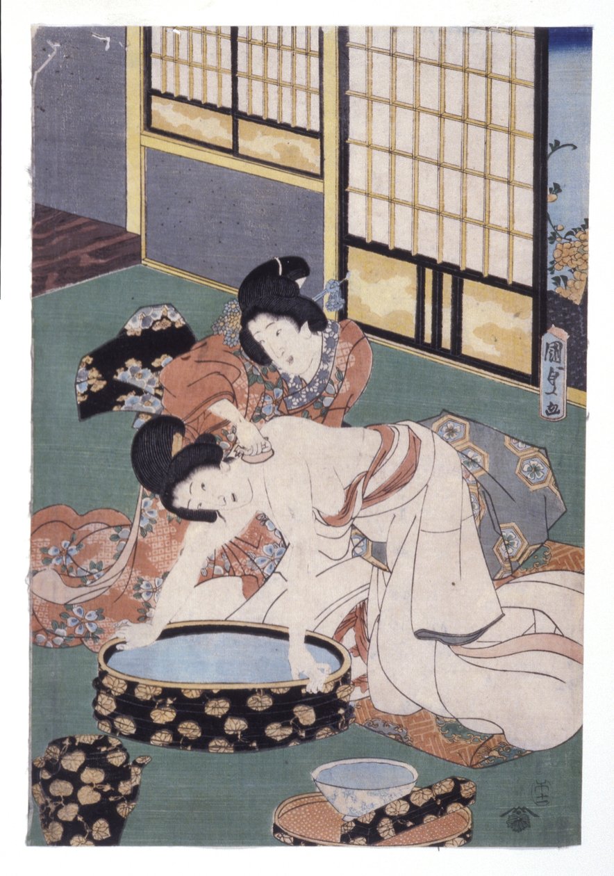 Companion Puder do wycierania kobiecej szyi i ramion (drzeworyt kolorowy) autorstwa School Japanese