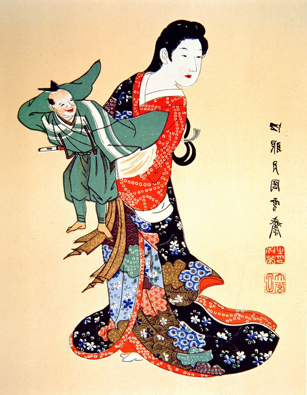 Kultura Dawnej Japonii - lalkarz Bunraku autorstwa School Japanese