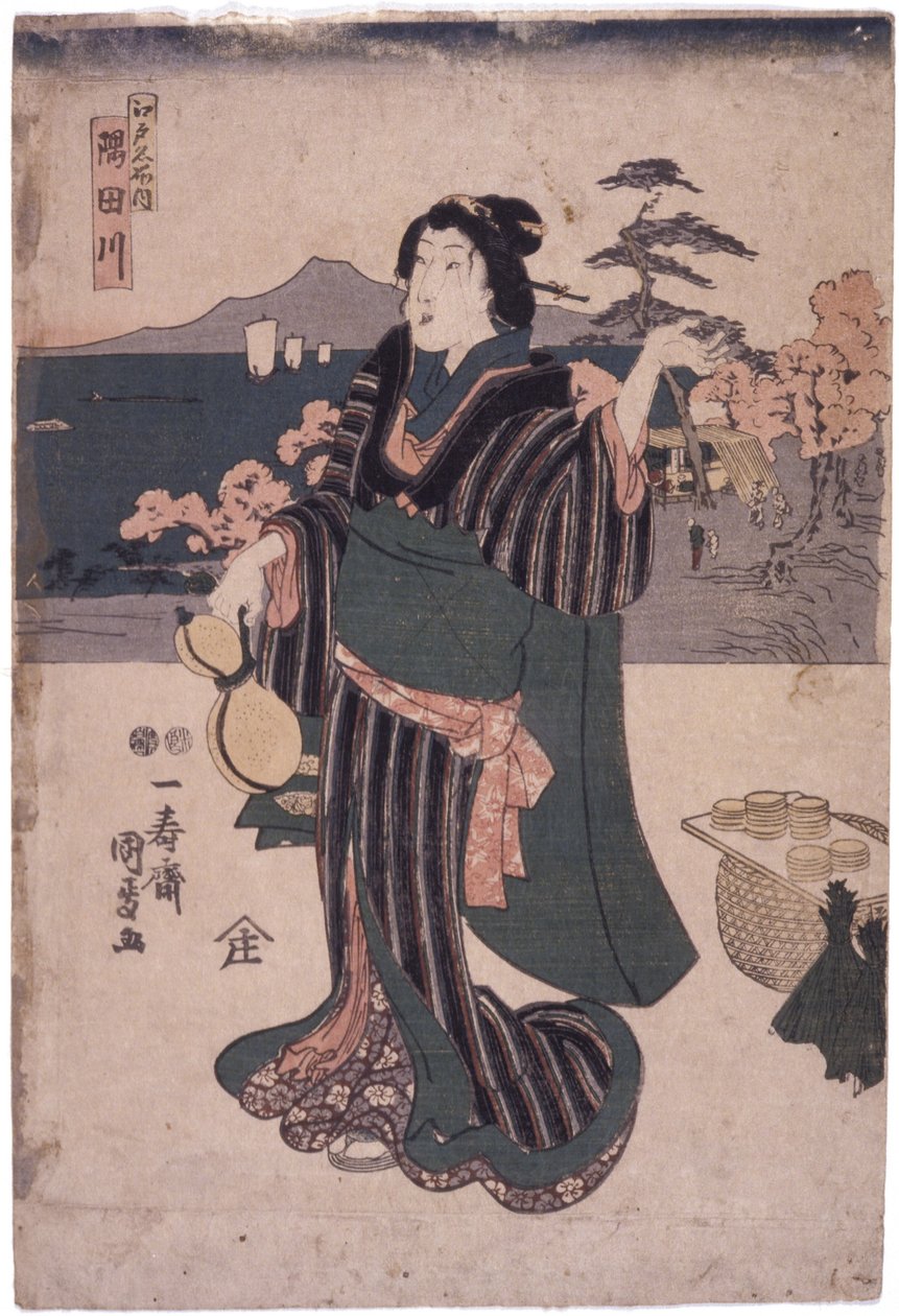 Dom Edo Meisho: Sumidagawa (kobieta z tykwą) autorstwa School Japanese