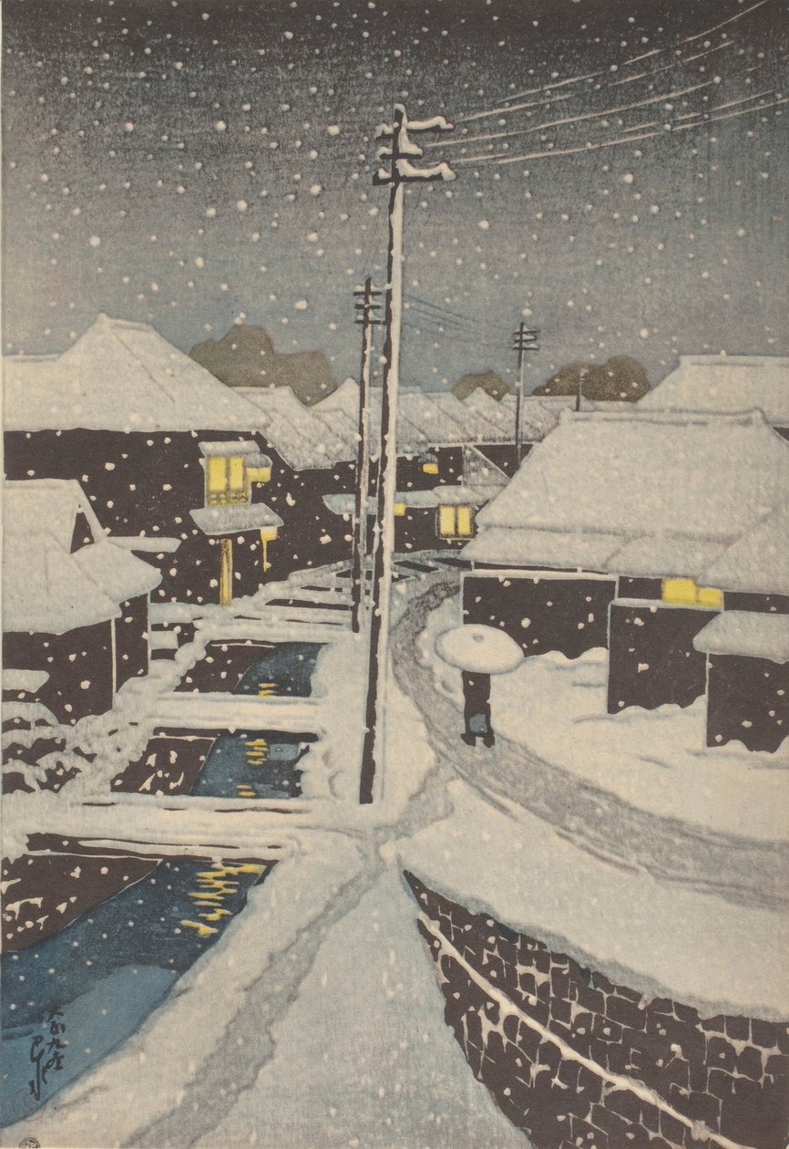 Wieczorny śnieg (drzeworyt) autorstwa School Japanese