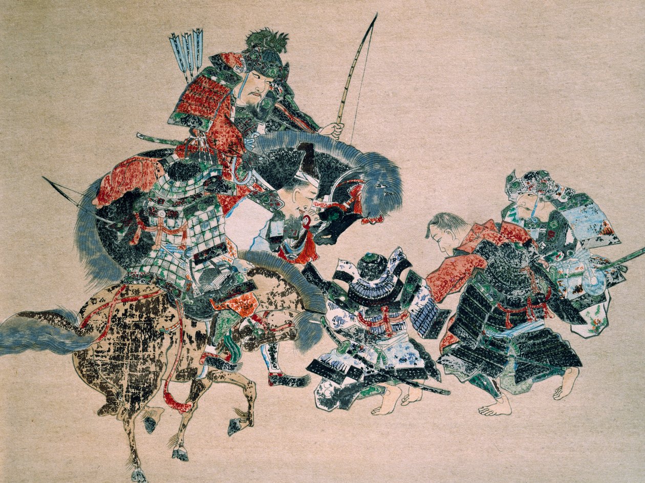 Walka z Mongołami (akwarela na papierze) autorstwa School Japanese