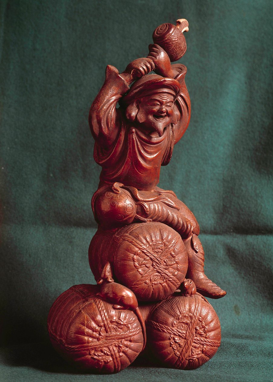Sztuka japońska: japoński bóg Daikoku (Daikokuten), obrońcy rolników i bóg rolnictwa. Paryż, Muzeum Guimet, Narodowe Muzeum Sztuki Azjatyckiej autorstwa Japanese School