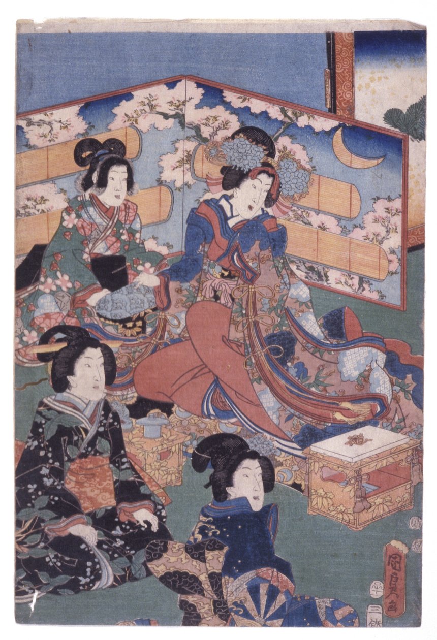 Scena luksusowego wnętrza (wycieczka) (drzeworyt kolorowy) autorstwa School Japanese