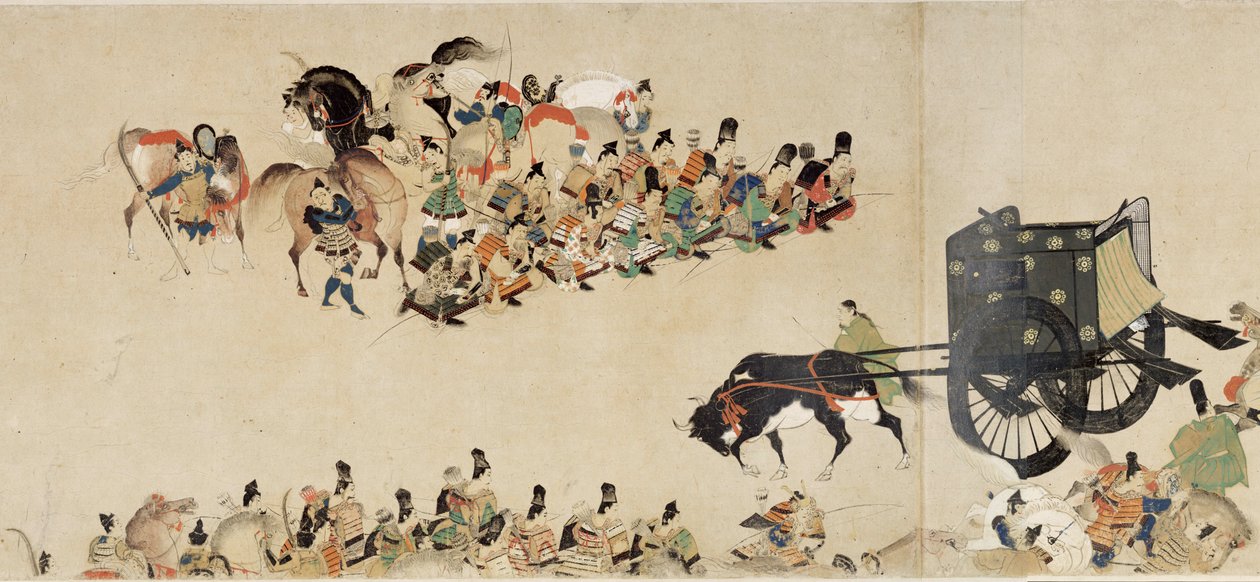 Illustrated Tale of the Civil War, The Imperial Visit to Rokuhara (Illustrated Tale of The Civil War, The Imperial Visit to Rokuhara) – praca anonimowa, akwarela i tusz na papierze, czwarty zwój autorstwa School Japanese