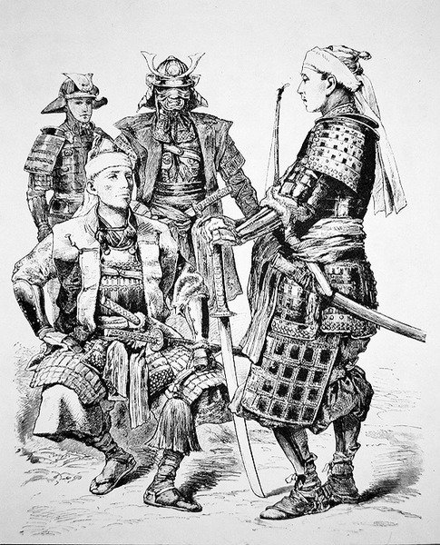 Samuraj Starej Japonii w tradycyjnym stroju i zbroi (lito) autorstwa School Japanese