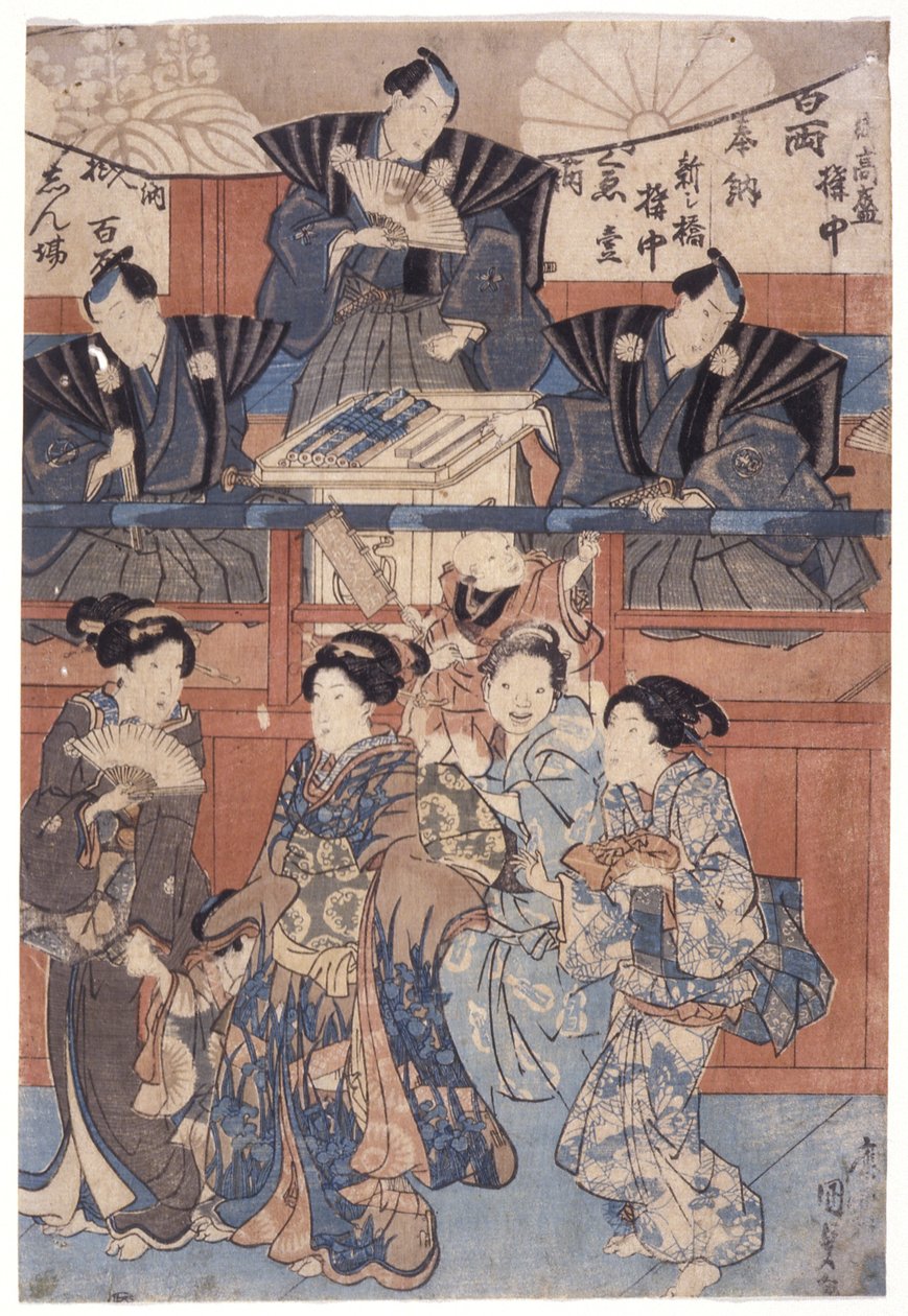 Scena przed sceną kolekcji Shrine (drzeworyt kolorowy) autorstwa School Japanese