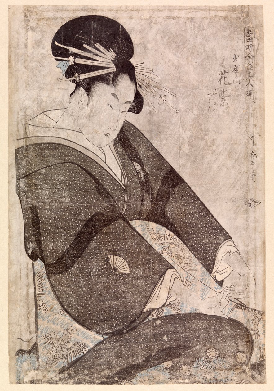 Siedząca Japonka (drzeworyt kolorowy) autorstwa School Japanese