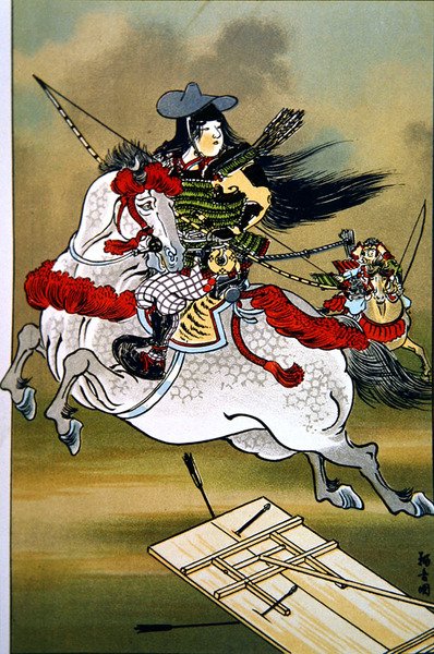 Tomoe, odważna wojowniczka z Japonii w okresie Genji i Heishi (kolor lito) autorstwa School Japanese