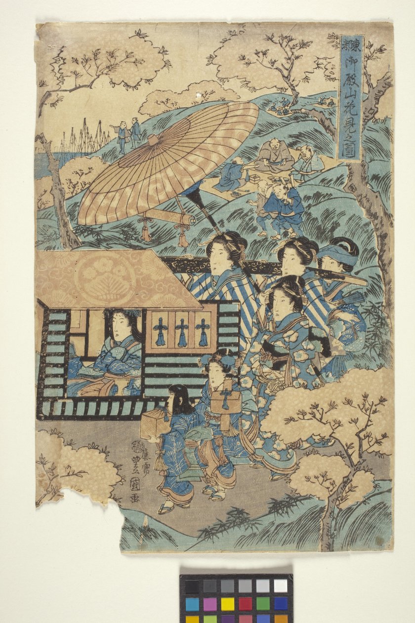 Toto: oglądanie kwiatów w Gotenyama, 3 (część tryptyku) (drzeworyt kolorowy) autorstwa School Japanese