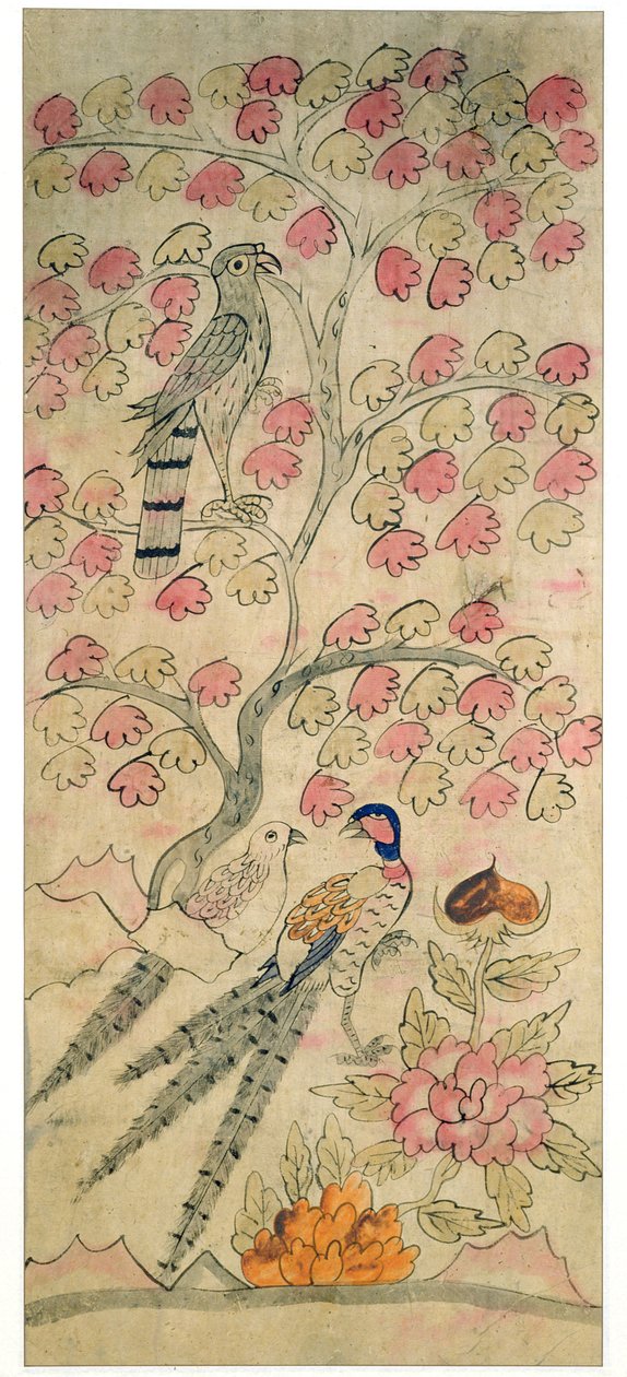 Panel z ośmiokrotnego ekranu (naturalne pigmenty na papierze) autorstwa School Korean