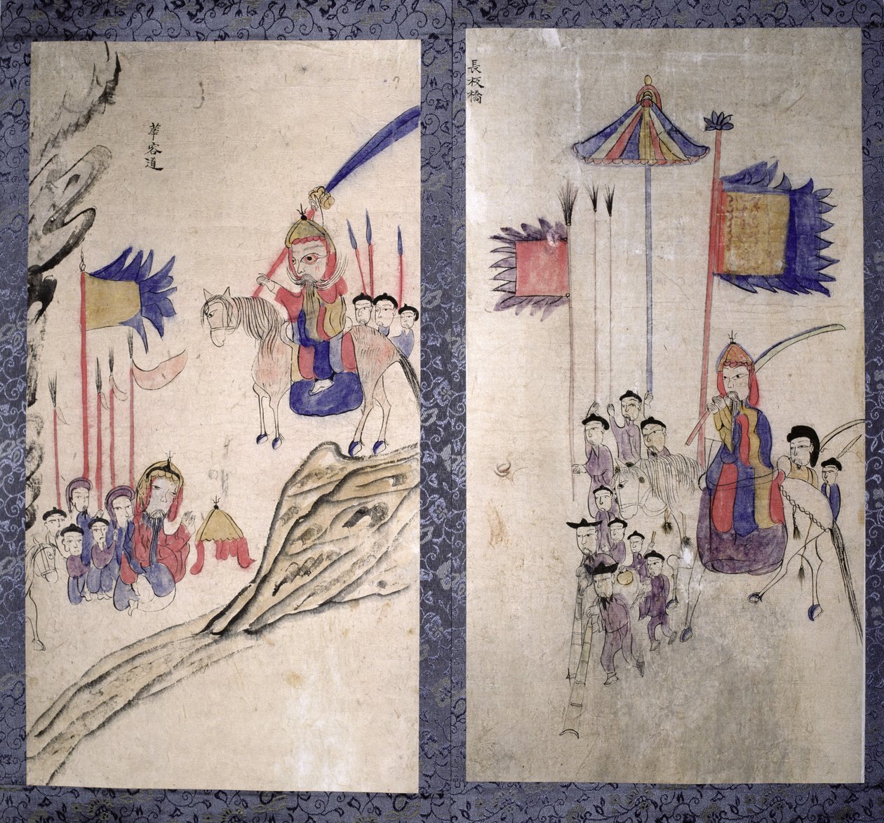 Panel z ośmiokrotnie złożonego ekranu przedstawiający historię trzech królestw (naturalne pigmenty na papierze) autorstwa School Korean