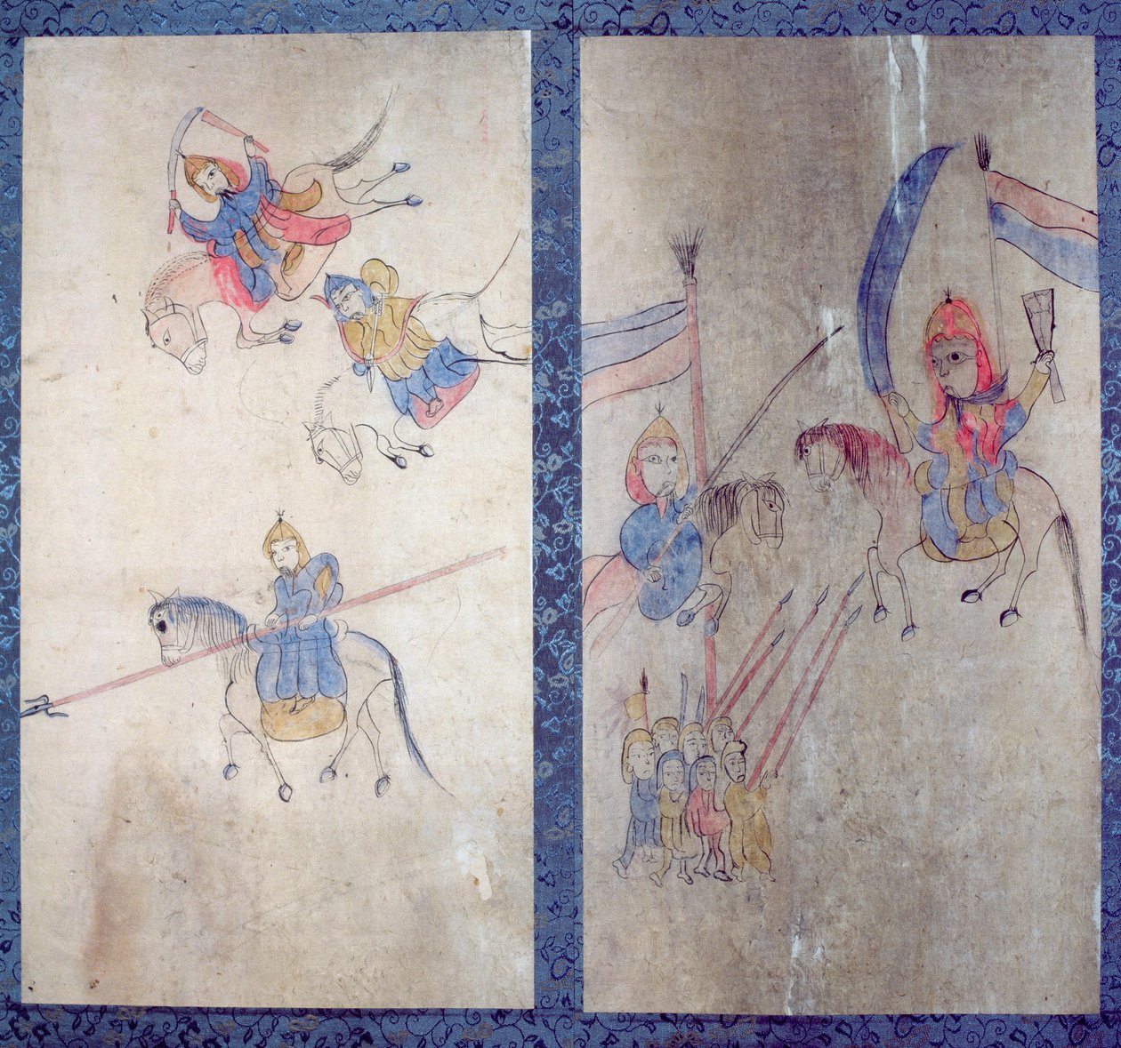 Panel z ośmiokrotnie złożonego ekranu przedstawiający historię trzech królestw (naturalne pigmenty na papierze) autorstwa School Korean