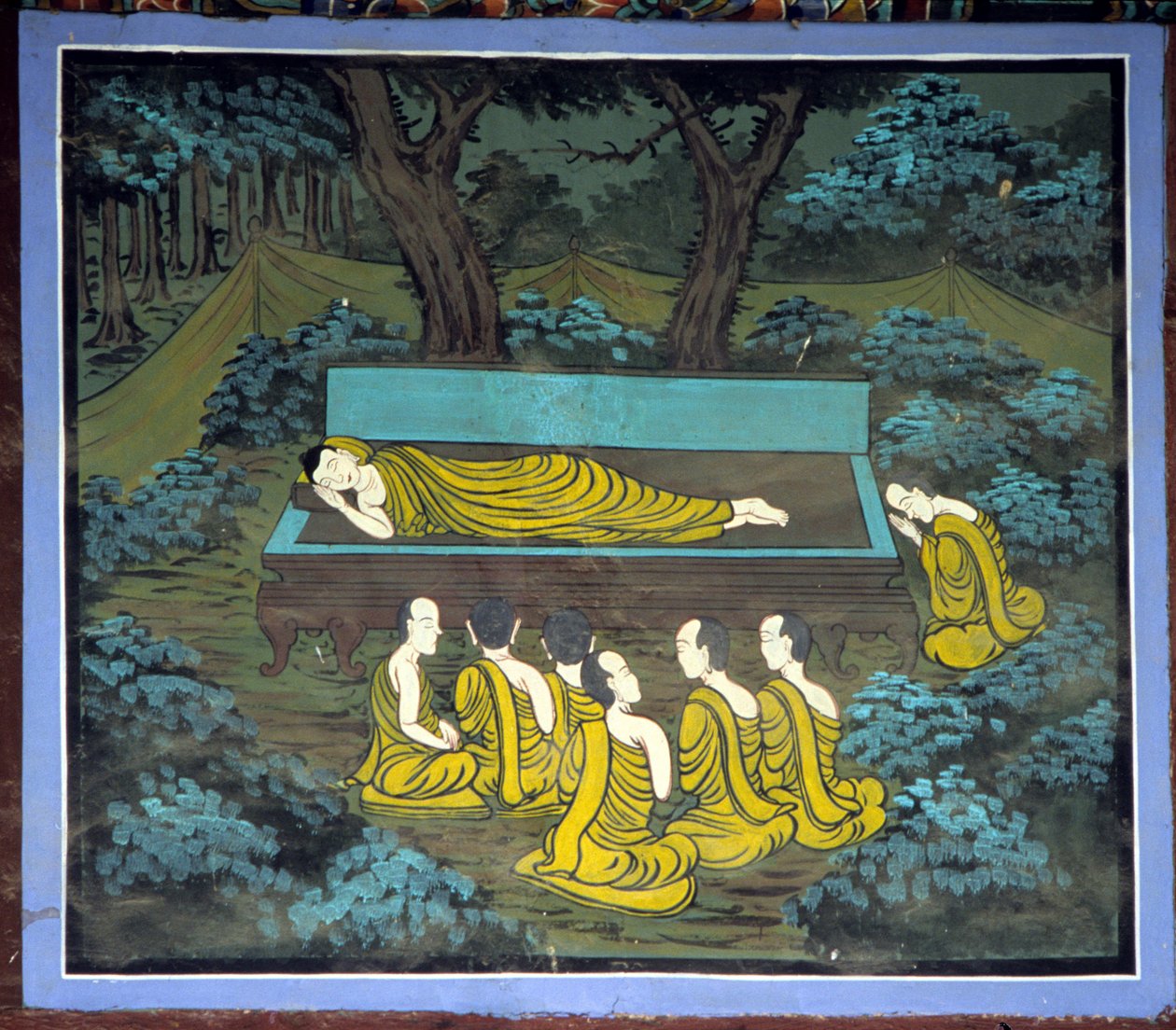 Budda i jego uczniowie. Fresk w świątyni Yongju, region Suwon, Korea. autorstwa School Korean