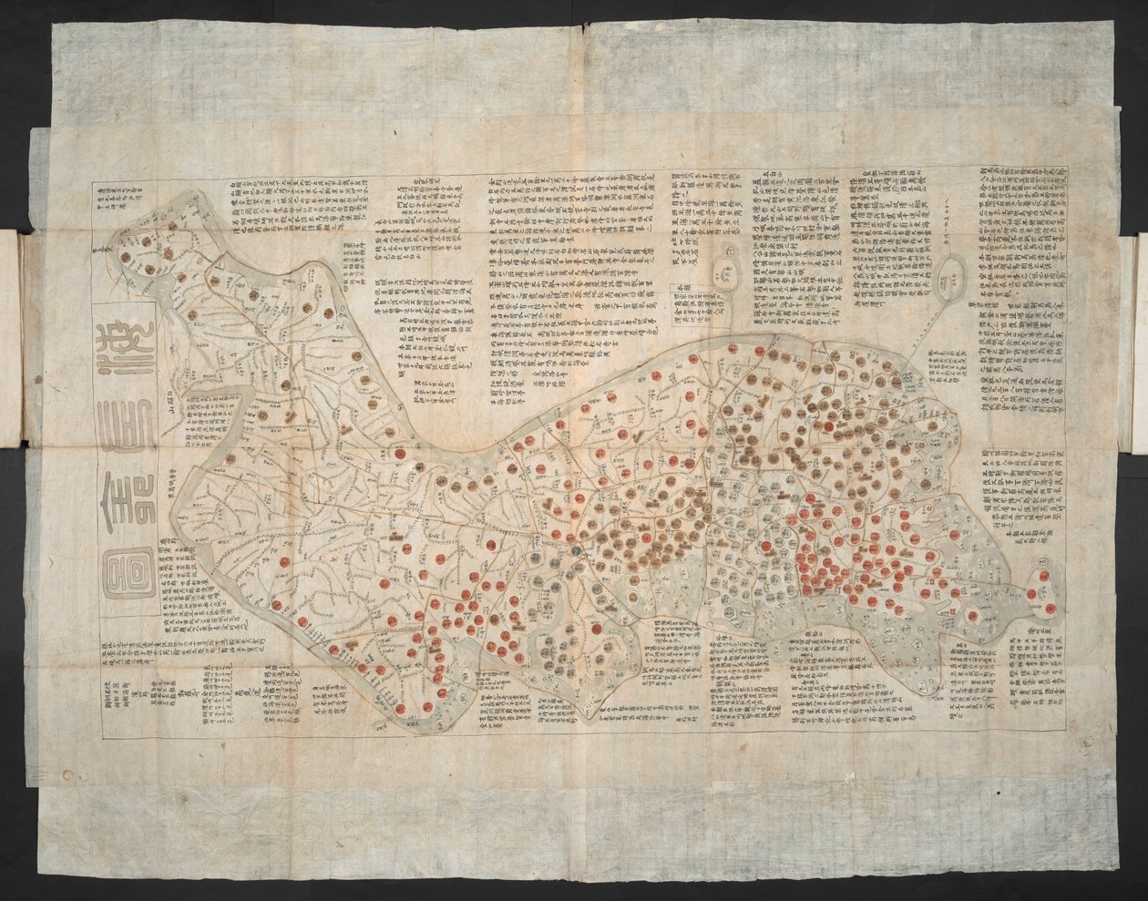 Haejwa chondo - mapa Półwyspu Koreańskiego pierwotnie stworzona ok. 1820 r. (kolorowa grawerunek) autorstwa School Korean