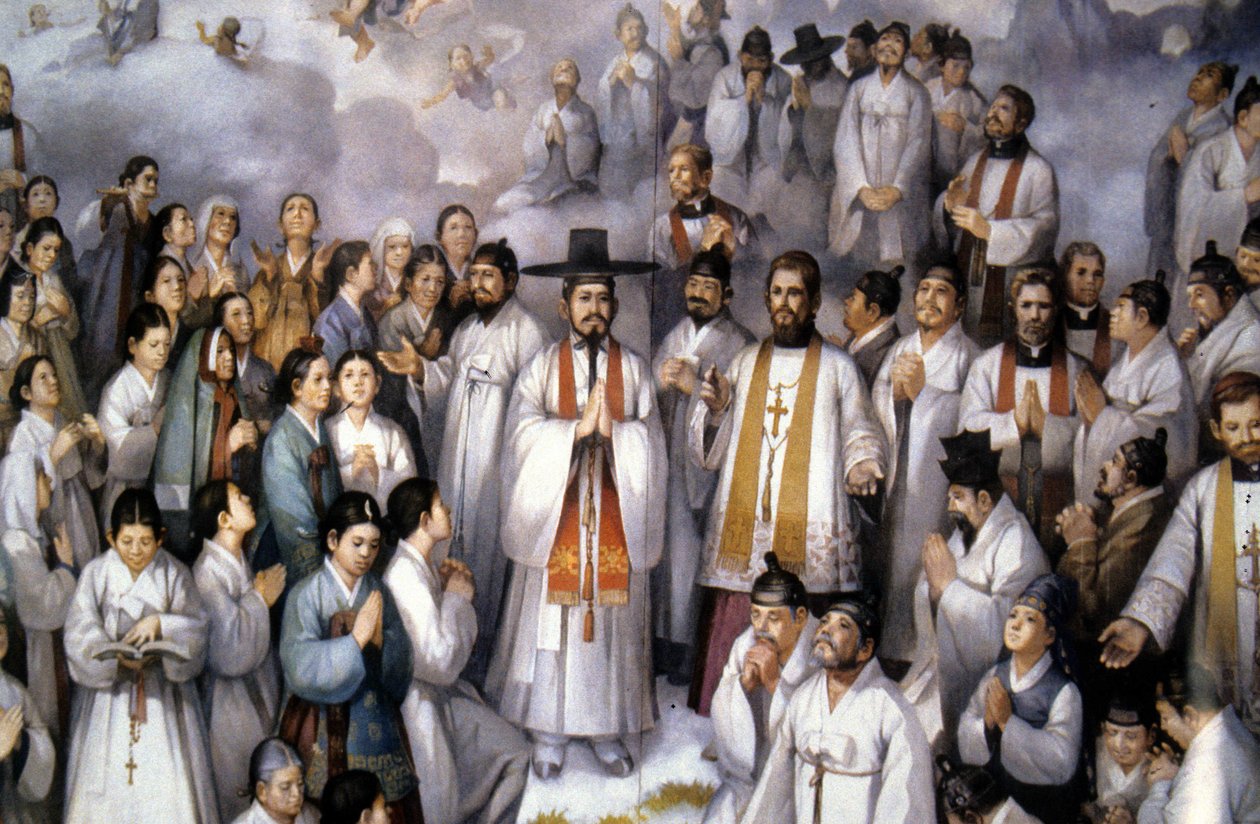Reprezentacja 93 Coreenów i 10 francuskich misjonarzy zamęczonych w Korei w XIX wieku. autorstwa School Korean