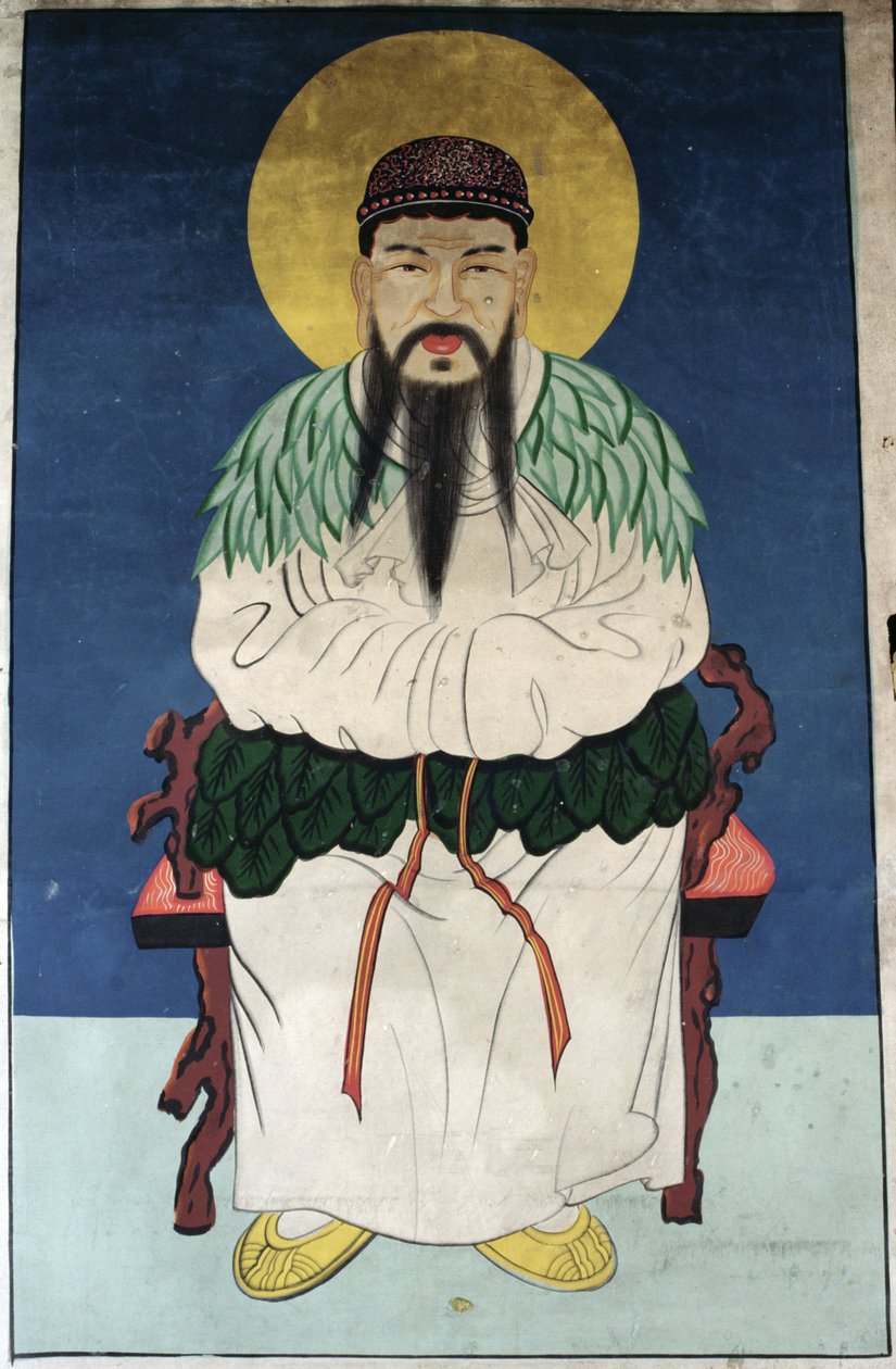 Człowiek bóg Dangun (naturalny pigment na papierze) autorstwa School Korean