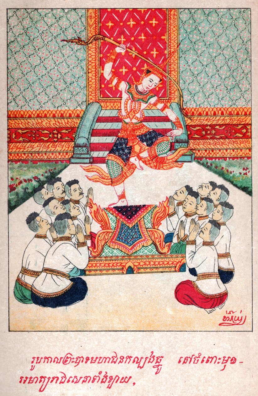 Mahajanaka Jataka. (grafika, ok. 1910) autorstwa School Laotian