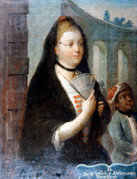 Portret kobiety z czarnym welonem trzymającej wachlarz (olej na płótnie) autorstwa School Mexican