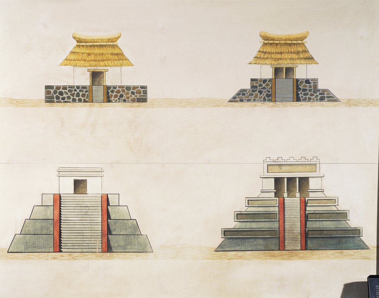 Rekonstrukcja historyczna budynków w Tenochtitlan (kolor lito) autorstwa School Mexican