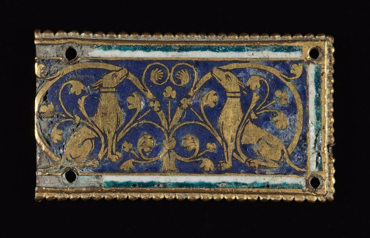Tablica, prawdopodobnie z relikwiarza, ok. 1200-1250 (pozłacana miedź, emalia champlevé) autorstwa School Mosan