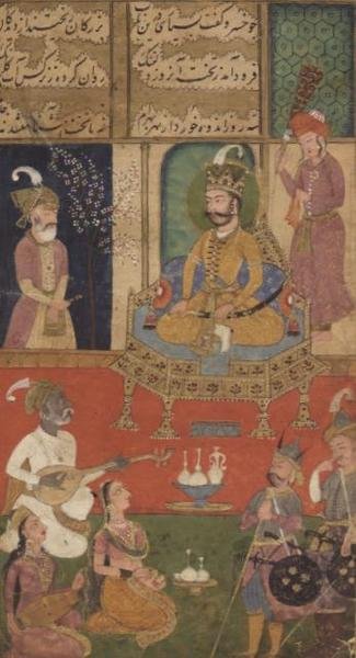 Miłosne zadanie, Johnson Album XI nr 16 o numerze 23, ok. 1760 (gwasz ze złotem na papierze) autorstwa School Mughal