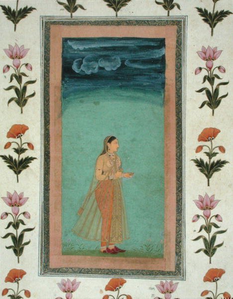 Dama trzymająca kwiat, z Albumu Mały Clive (nieprzezroczysta akwarela na papierze) autorstwa School Mughal